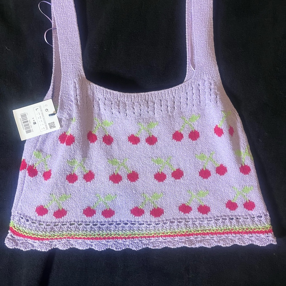 zara purple knit cherry crop top